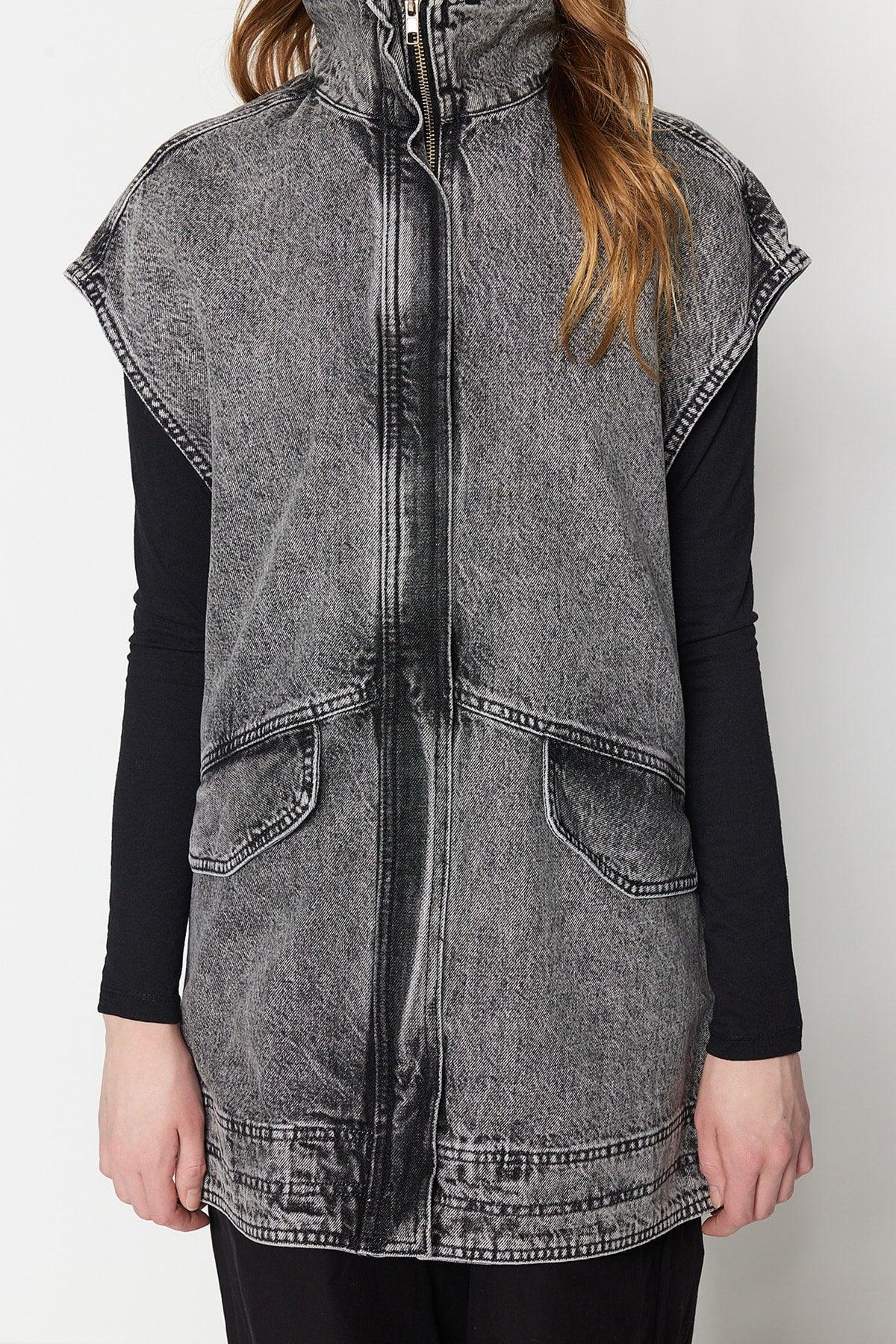 Anthracite Denim Low Sleeve Denim Vest TCTSS23YL00016 - Swordslife