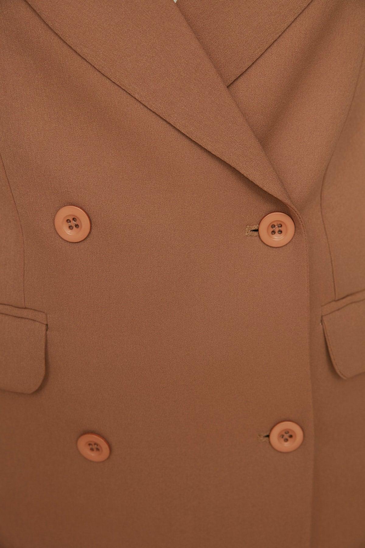 Camel Double Button Pocket Detailed Lined Blazer Woven Jacket TCTAW22CK0007 - Swordslife