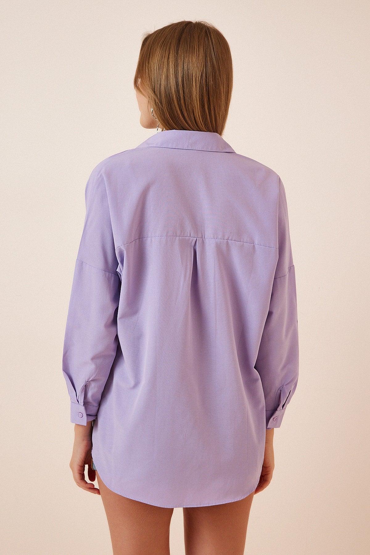 Women's Lilac Oversize Long Basic Shirt DD00842 - Swordslife