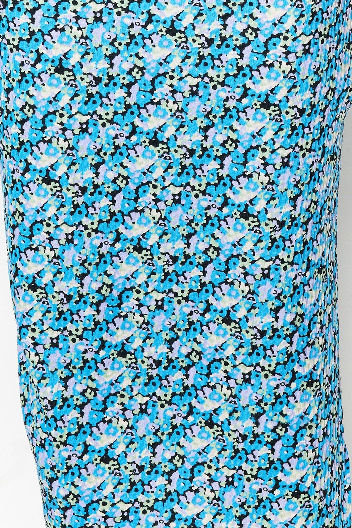 Blue Printed One-Shoulder Fitted One-Shoulder Knitted Dress - Swordslife