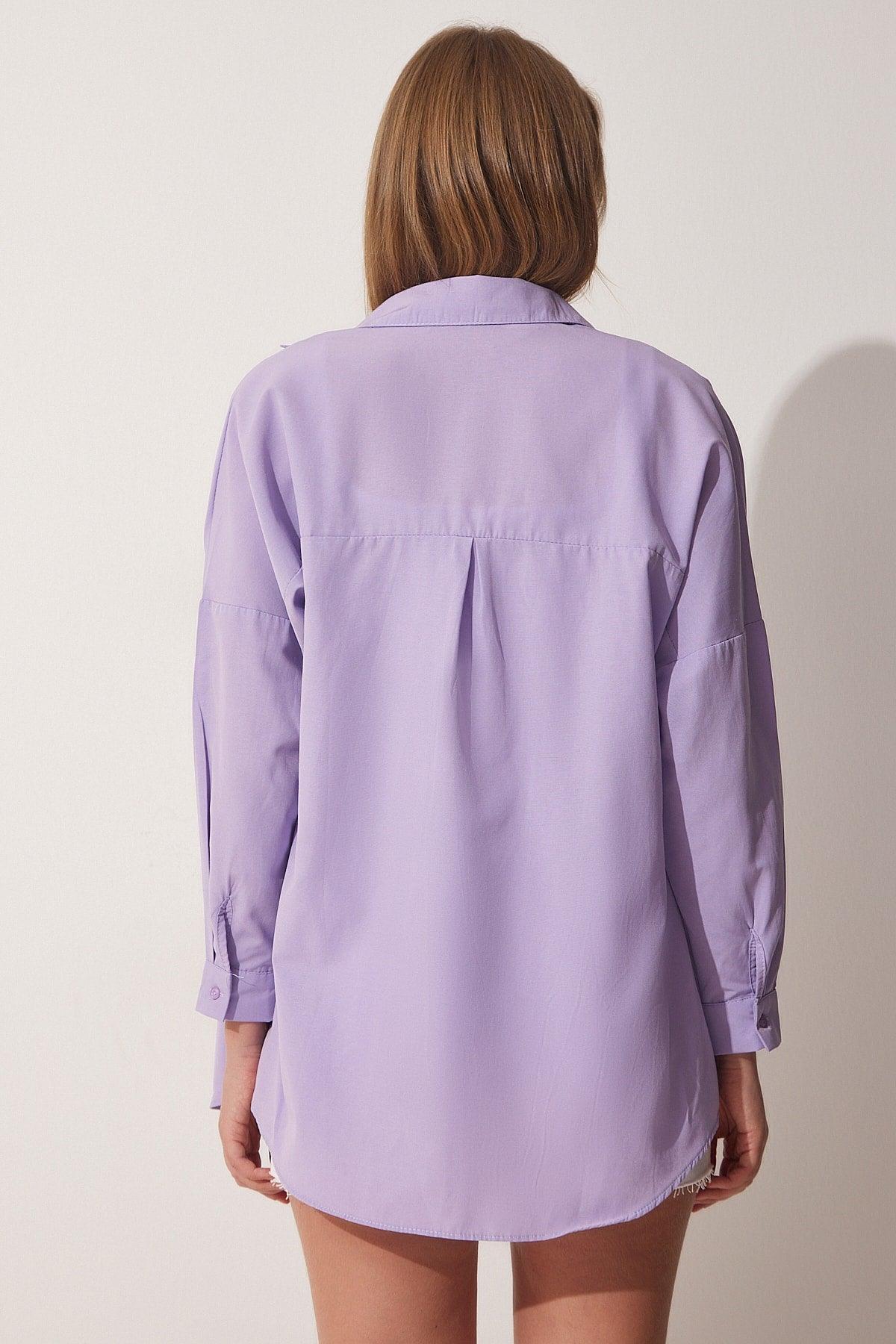 Women's Light Lilac Oversize Long Basic Shirt DD00842 - Swordslife