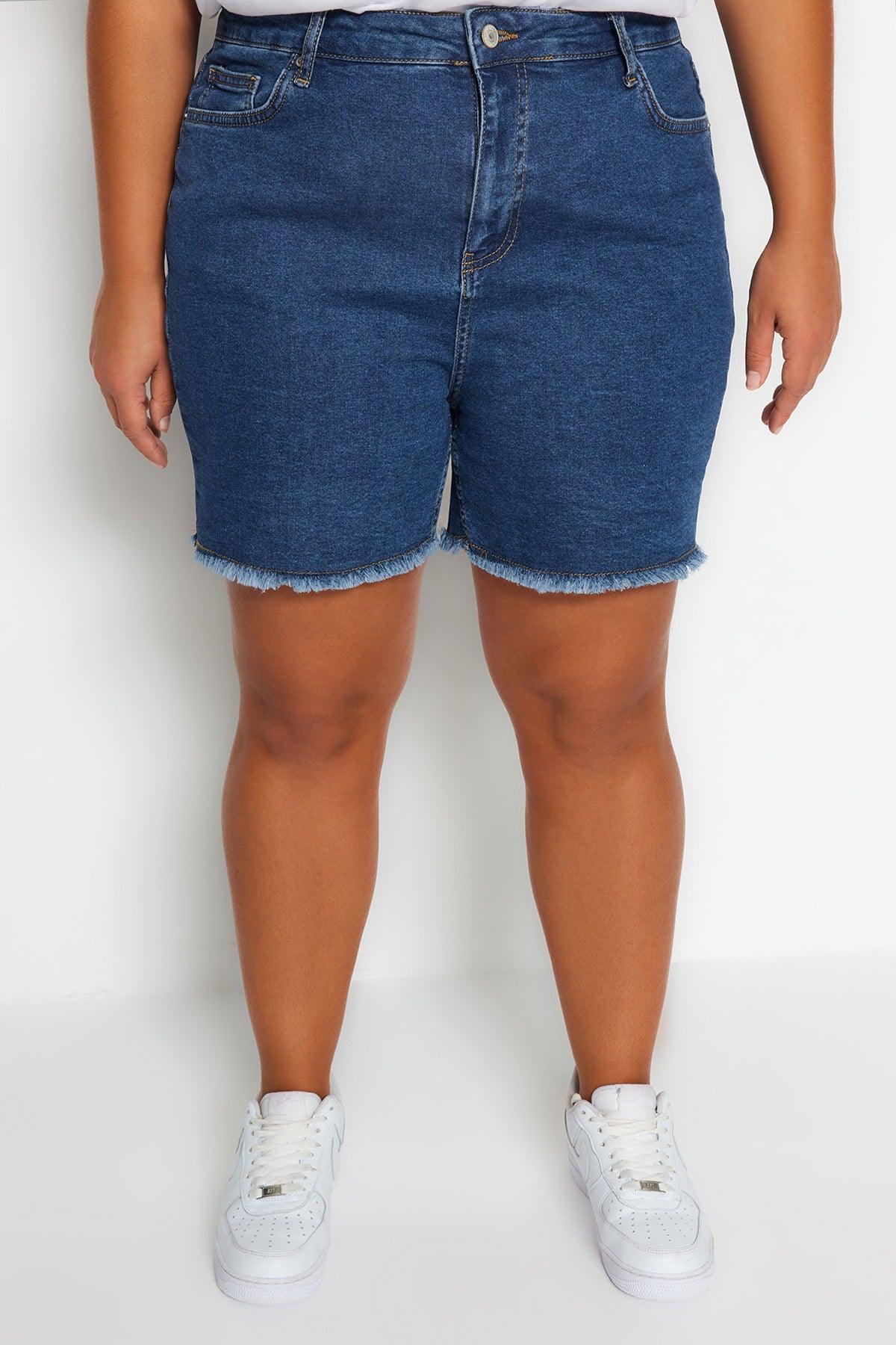 Blue High Waist Stretchy Skinny Denim Shorts & Bermuda TBBSS22AP0008 - Swordslife