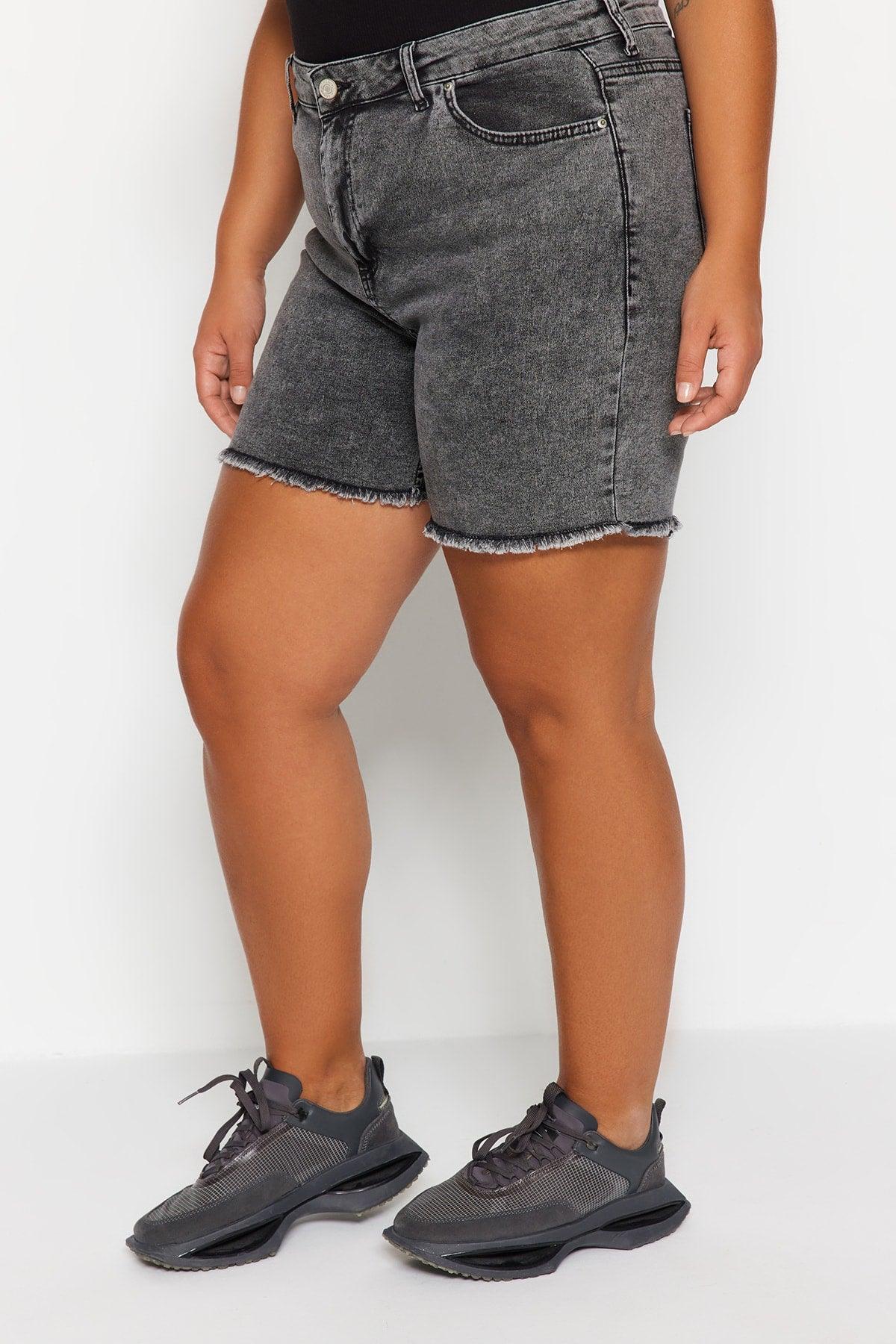 Light Gray High Waist Flexible Skinny Denim Shorts & Bermuda TBBSS22AP0008 - Swordslife