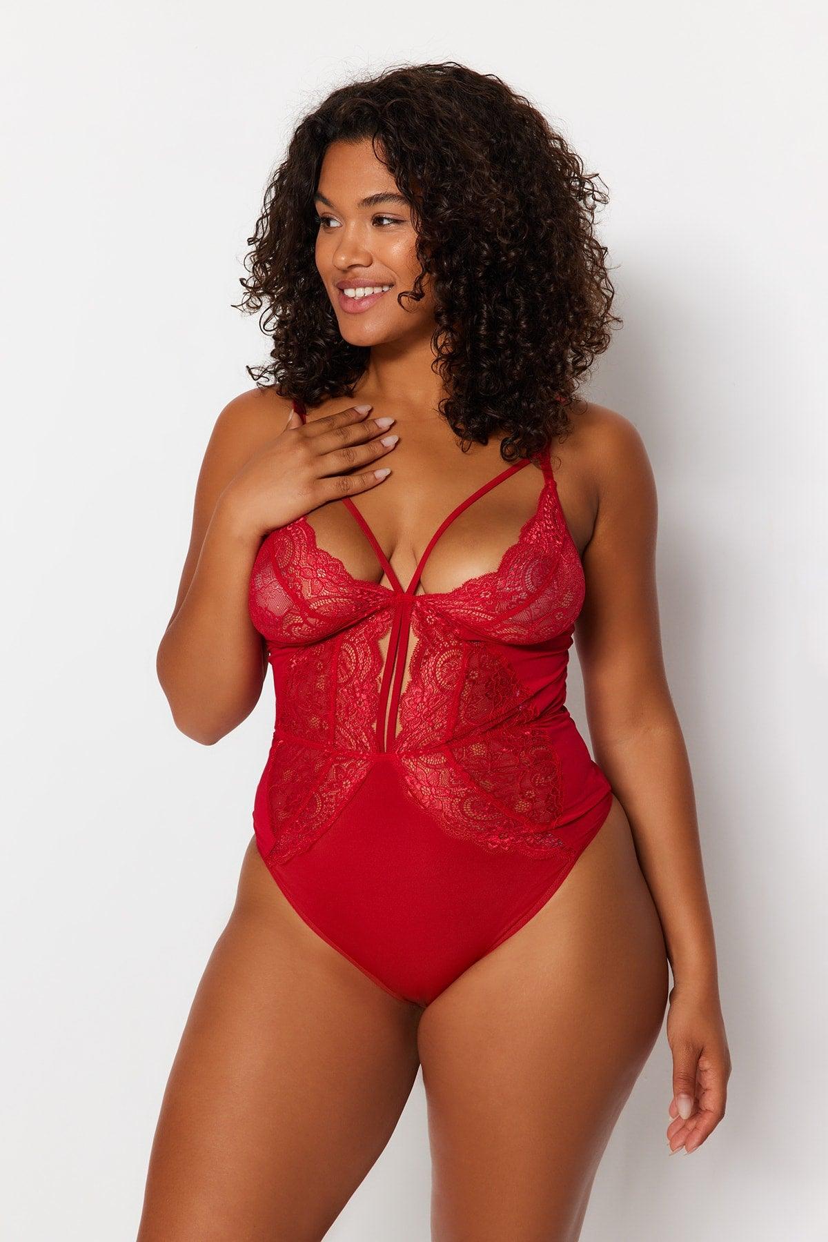 Red Lace Detailed Bodysuit TBBSS23CS00000 - Swordslife