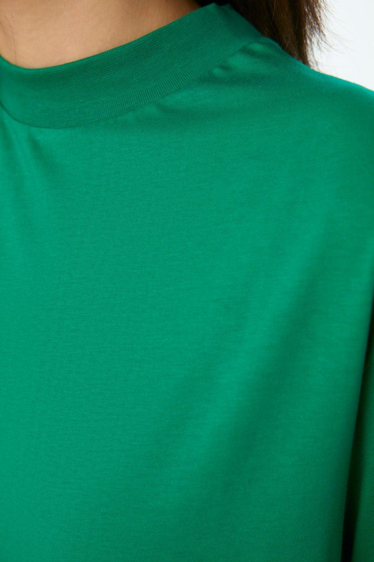 Green 100% Cotton Basic Stand Up Collar Knitted T-Shirt TWOAW20TS0096 - Swordslife