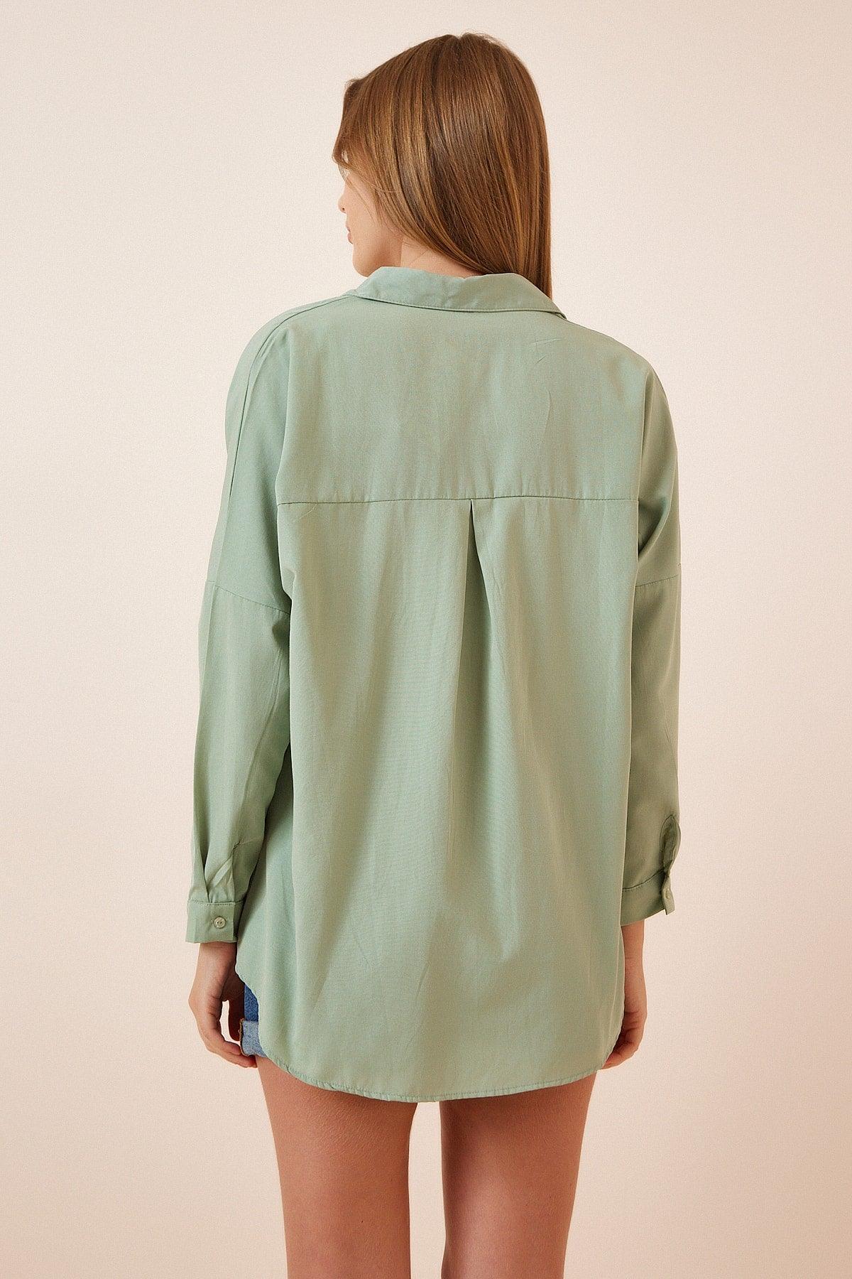 Women's Green Oversize Long Basic Shirt DD00842 - Swordslife