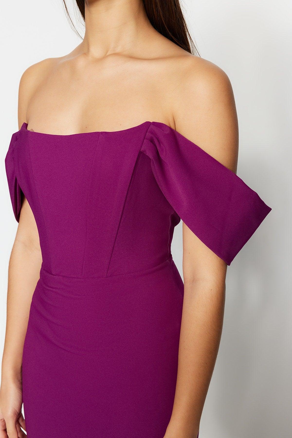 Purple Detailed Elegant Evening Dress - Swordslife