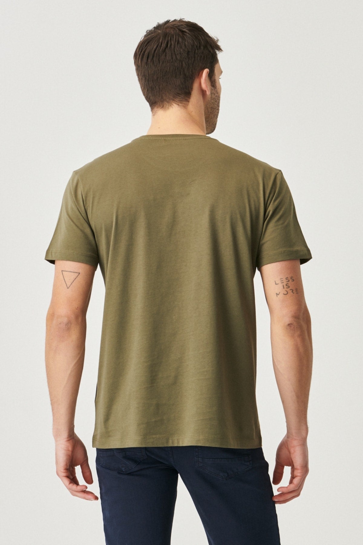 Men's Khaki 100% Cotton Slim Fit Slim Fit Crew Neck Short Sleeved T-Shirt