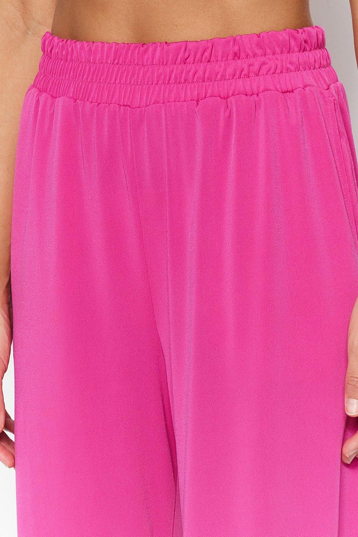 Fuchsia Wide Leg/Comfort Fit High Waist Elastic Knitted Trousers TWOSS23PL00129 - Swordslife