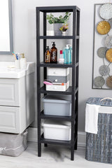 6 Tiers Plastic Shelving Unit Kitchen Shelf Bathroom Shelf Balcony Shelf Bathroom Organizer Bookshelf Black - Swordslife