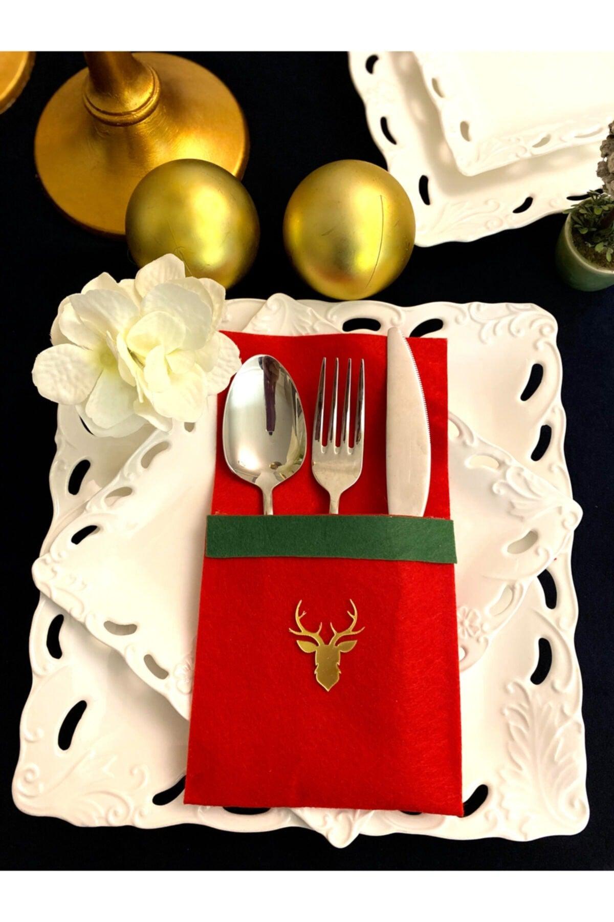 6 Piece Deer Red Felt Serving Table - Swordslife