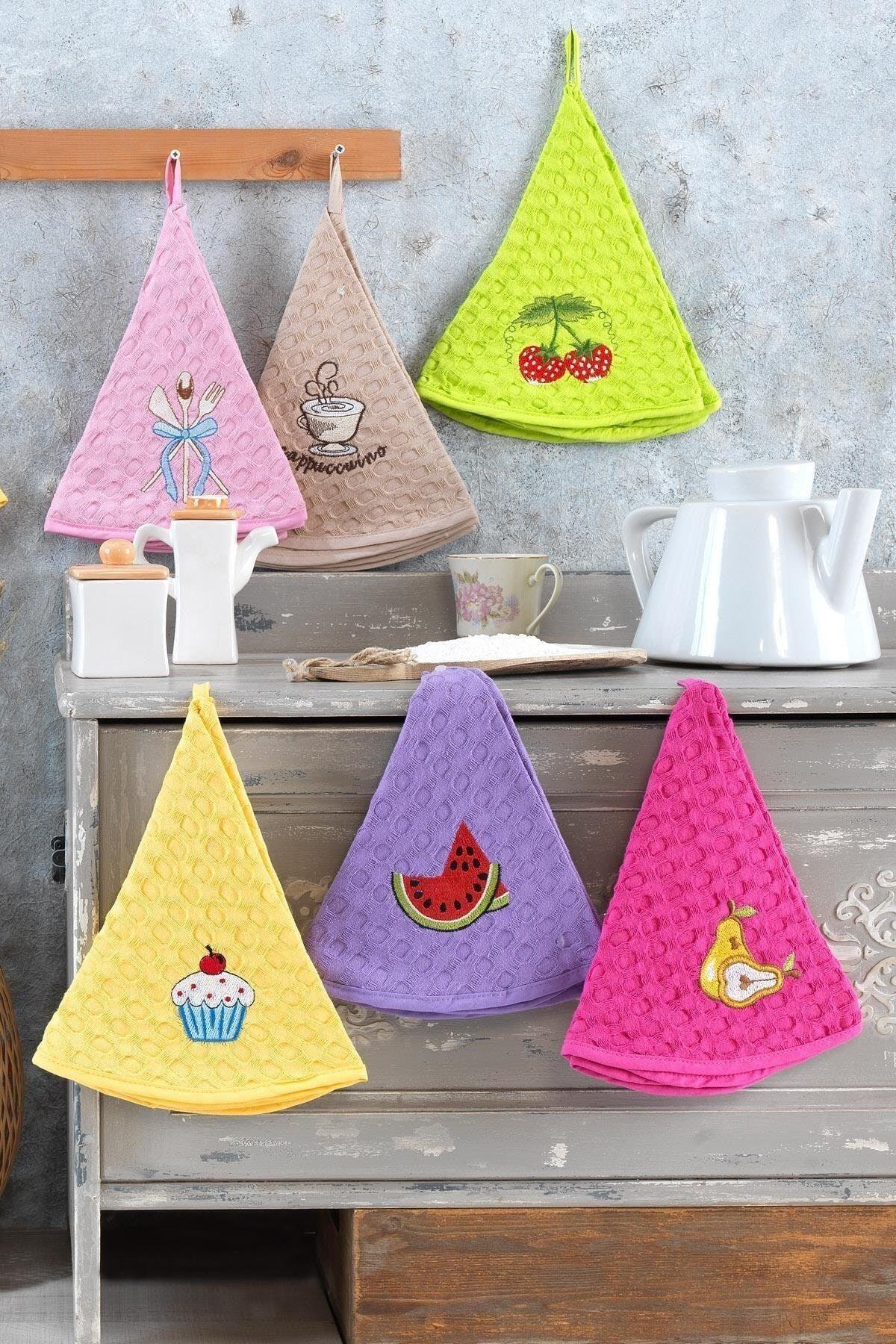 6 Pcs Embroidered Round Kitchen Towel 60cm