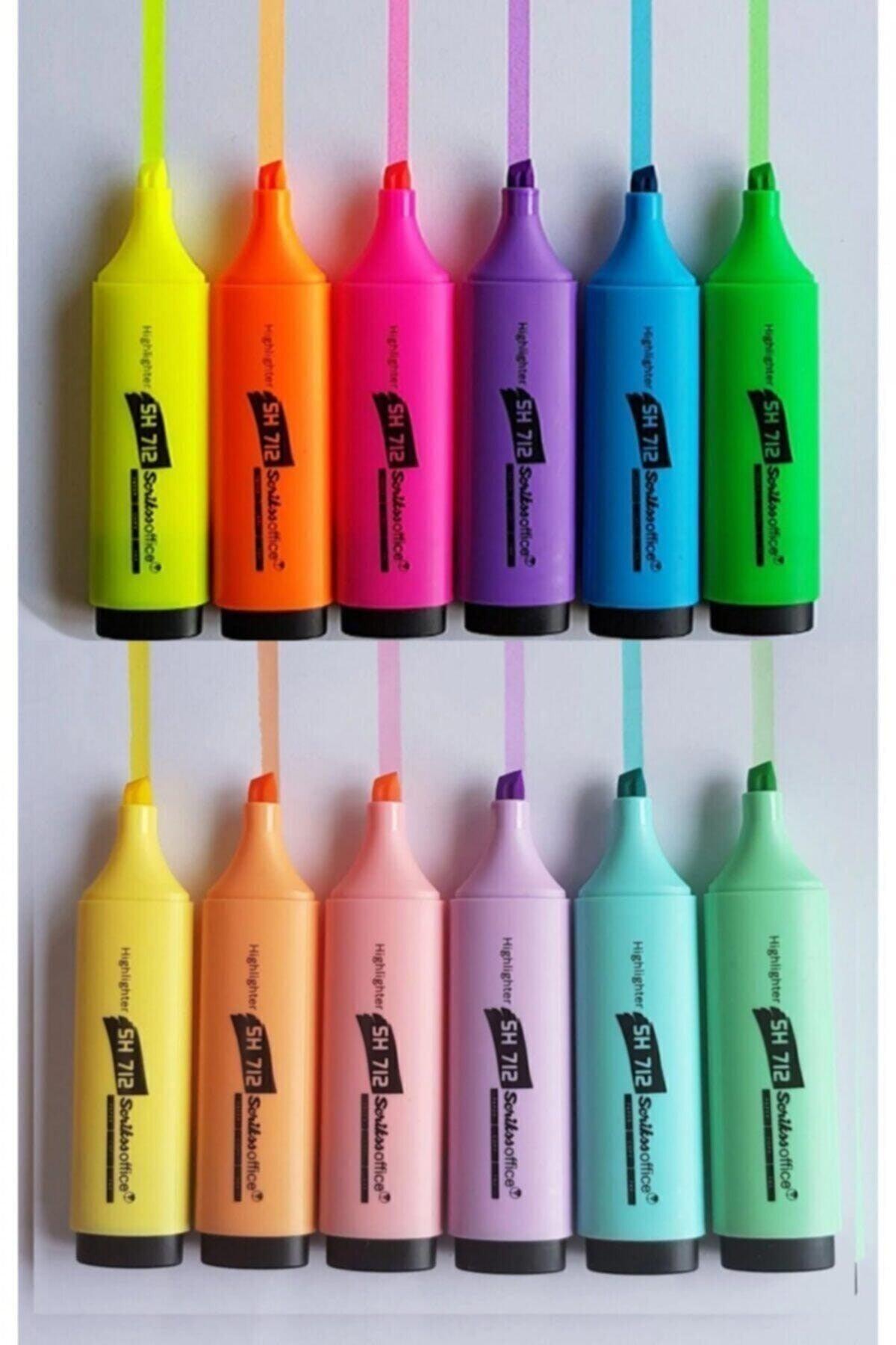 6 Pastels 6 Vivid Color Highlighters Set