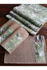 6 Green Leaf Patterned Placemats And Runners - Swordslife