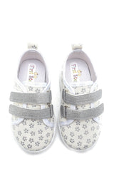 Double Velcro Silver Flower Linen Sports Children's Shoes-silver-f-4003