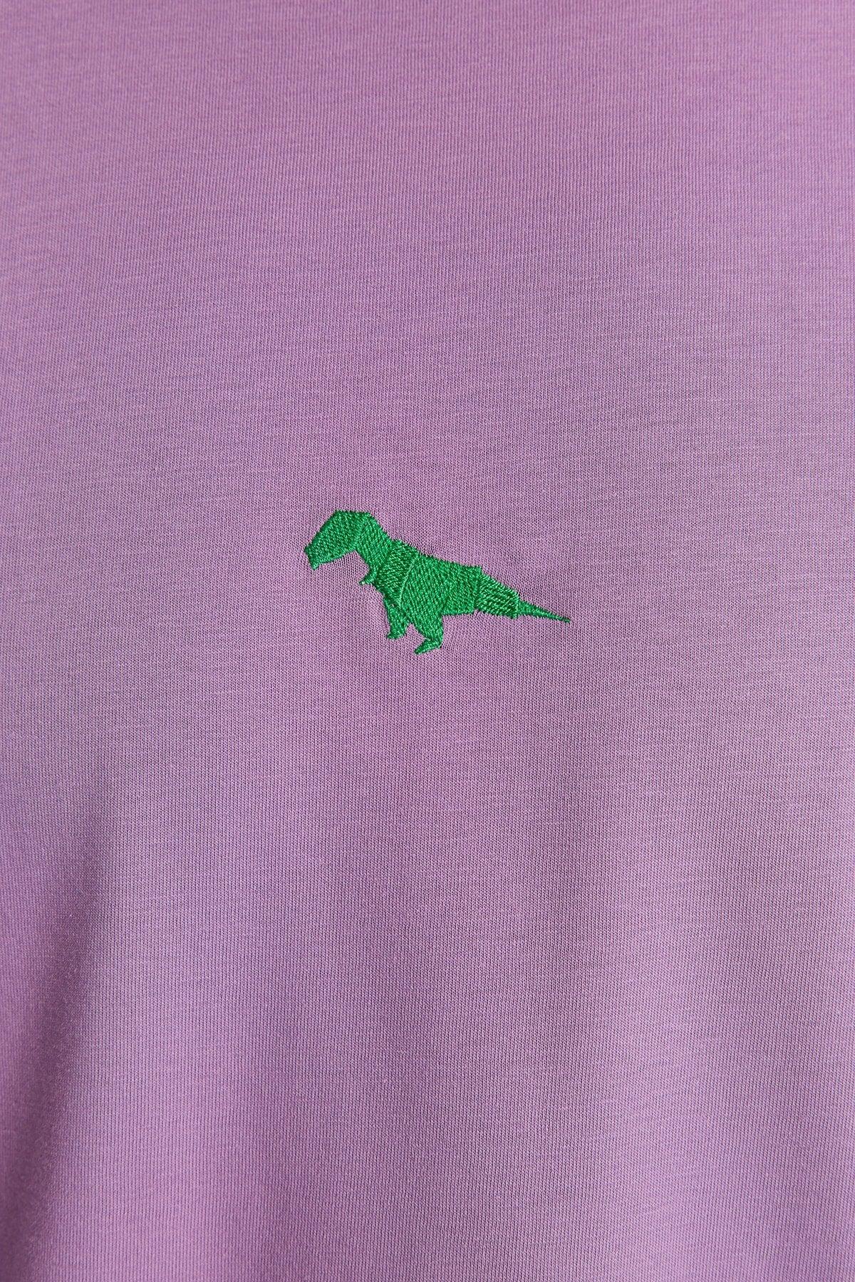 Plum Men's Oversize Fit Crew Neck Short Sleeve Dinosaur Embroidered T-Shirt - Swordslife