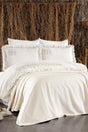 7-Piece Elephant Patterned Amazonian Double Cotton Cream Duvet Cover Set With Frills And Pique Bedspread - Swordslife