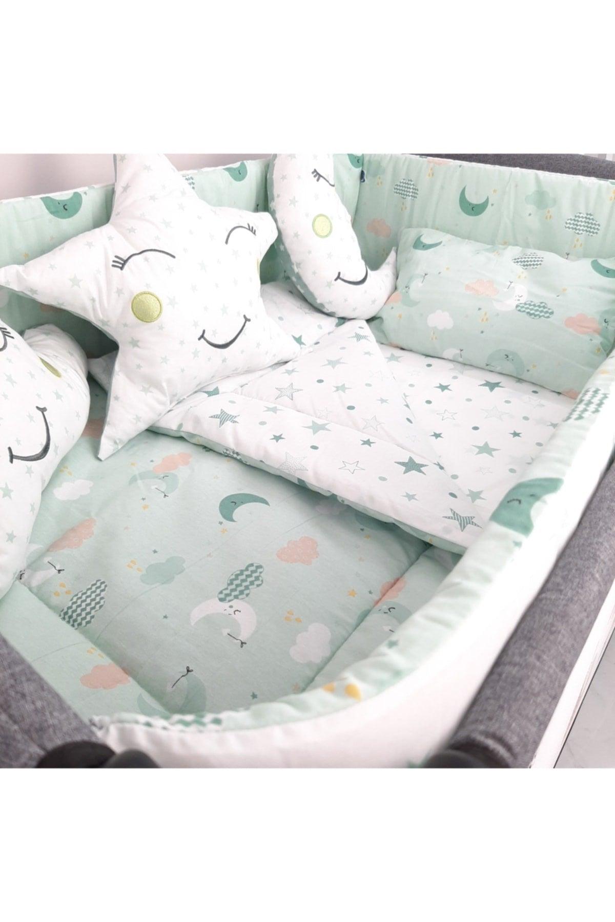 70x110 Suitable for Park Beds Mint Green Cloudy Model Baby Sleeping Set 10pcs (CRAID NOT INCLUDED) - Swordslife