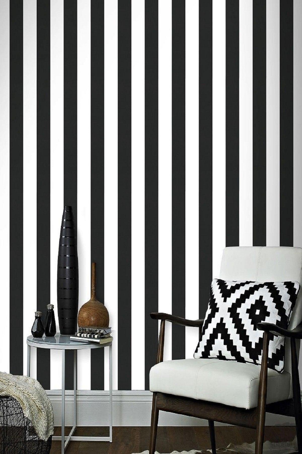 7950 Thick Striped Black and White Wallpaper (5 M²) - Swordslife