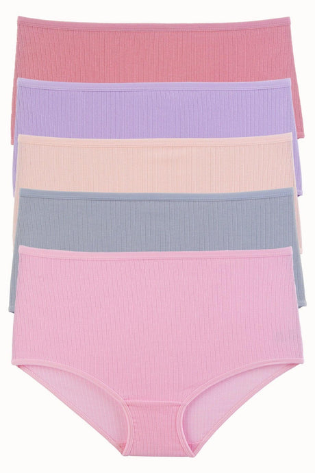 Women's Panties 5 Pack High Waist Lycra Ribbed Cotton Camisole Rib Lilac - Swordslife