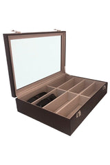 8-Piece Glasses Box Crocodile Brown