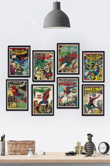 8 Piece Frame Look Spiderman Spider-Man Comic Book Comic Book Themed Mdf Painting Set - Swordslife