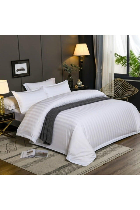 82 Wire 100% Organic Cotton Satin Striped Double Duvet Cover Set Hotel Type Luxury Series - Swordslife