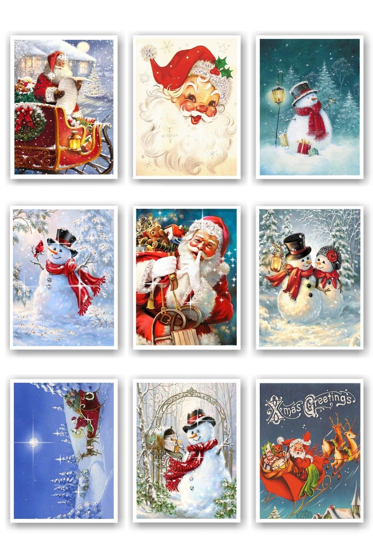 Set of 9 Glittery Christmas Postcards New Year 9