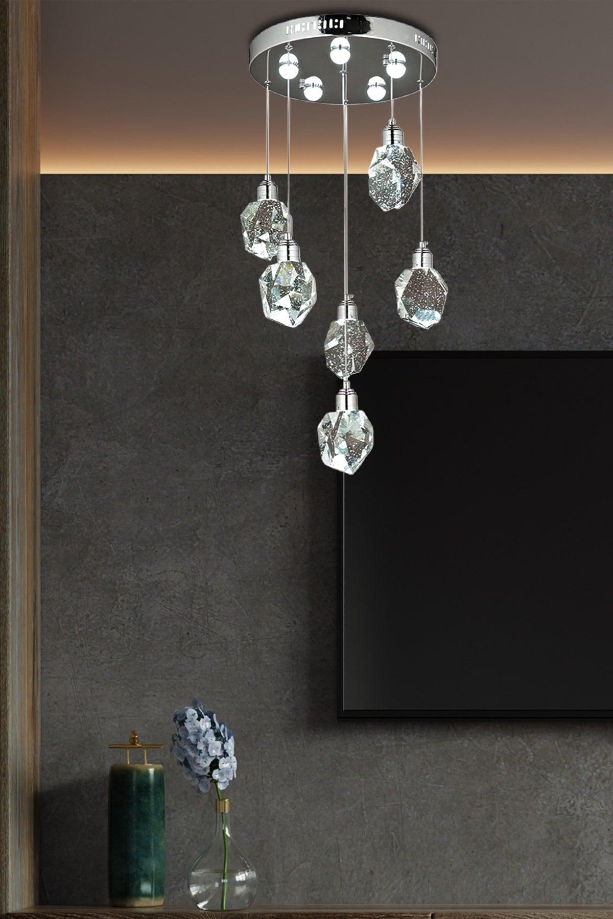 A Luxury Modern Crystallized Glass Pendant Lamp Six Power Led Chandelier Chrome Daylight Led Chandelier - Swordslife