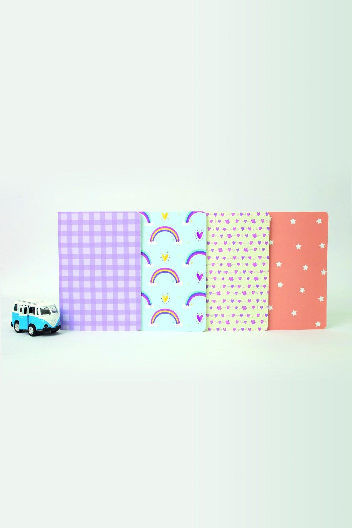 A5 Colorful Patterned Unlined Notebook of 4