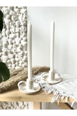 Abstract 2 Piece Cream White Handmade Candlestick with Handle - Swordslife