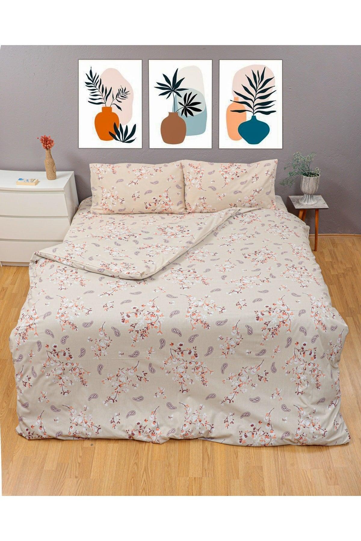 Blooming Flowers Duvet Cover Set, Cotton Ranforce Fabric, Double - Swordslife