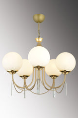 Antique Poppy 5 Piece White Ball Glass Luxury Upward Facing Crystal Stone Chandelier - Swordslife