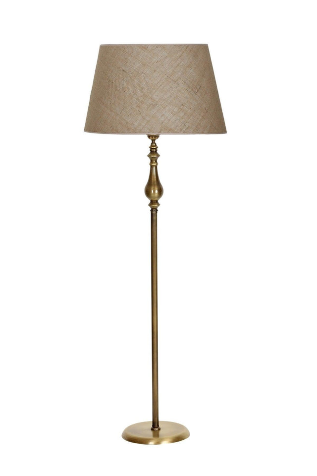 Tumbled Finish Retro Flat Single Leg Metal Floor Lamp Conical Burlap Effect Headboard - Swordslife