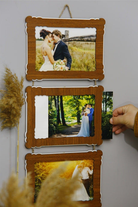 Wooden Triple 15x21 Cm With Rope Photo Hanger Horizontal-color Walnut - Swordslife