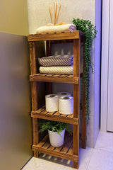 Wooden 4 Tier Bathroom Shelf Towel Holder Bathroom