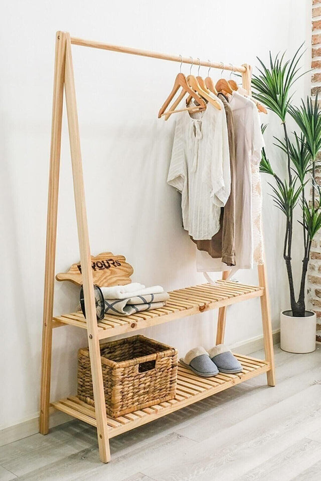 Wooden Decorative Garment Pedestal Clothes Hanger Open Wardrobe - Swordslife