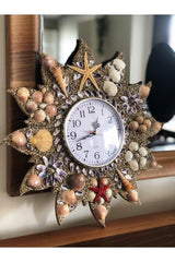 Wooden Wall Clock , Sea Shells Ornament Handmade Clock Quartz Brand Silent Clock Mechanism - Swordslife