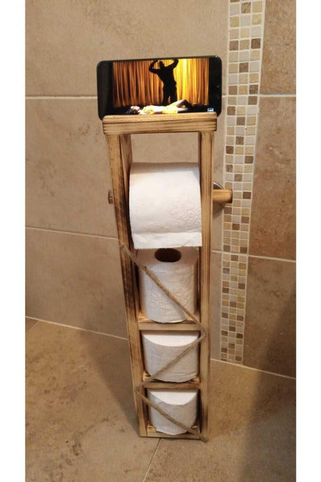 Wooden Wc Paper Holder Toilet Phone Holder