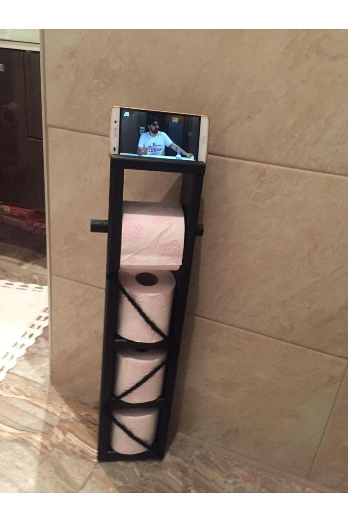 Ahşap Wc Papier WC Schwarz Toilettenpapier Telefonhalter Stand - Swordslife