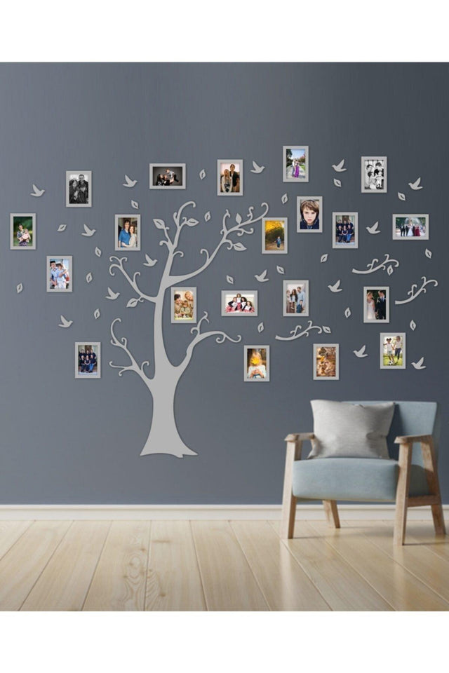 Family Tree Frame Collage - Wooden Family Tree - 20 Frames - Gray - Swordslife