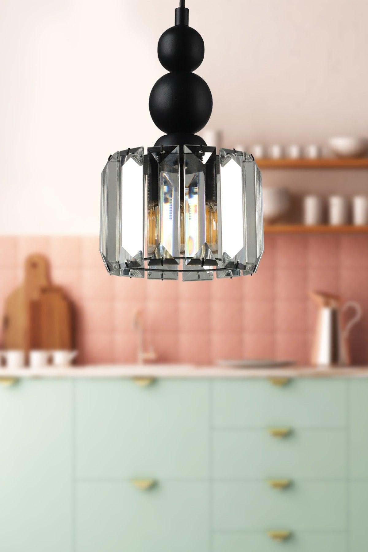 Alaba Single Chandelier Black Transparent Stone - Swordslife