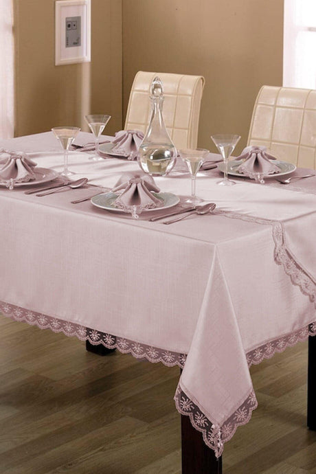 Alfima 8 Person Table Cloth Set Satin Guipure Fabric We Are Dining Set - Swordslife