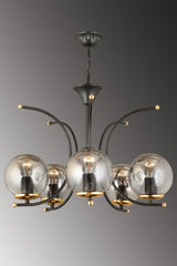 Bade Black 5 Piece Smoked Globe Glass Upward Facing Modern Luxury Chandelier - Swordslife