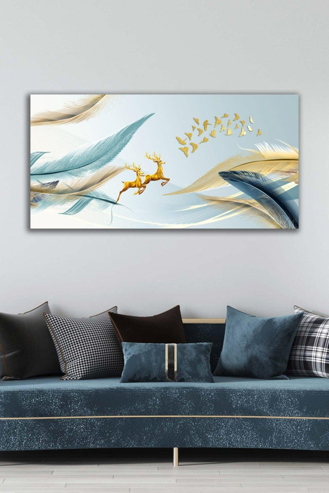 Golden Deer Feathers Abstract Decorative Wall Painting - Swordslife