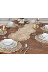 Placemat Plate And Runner Set 6 Person Embroidered Venezia Beige 7 Piece Dowery Set - Swordslife