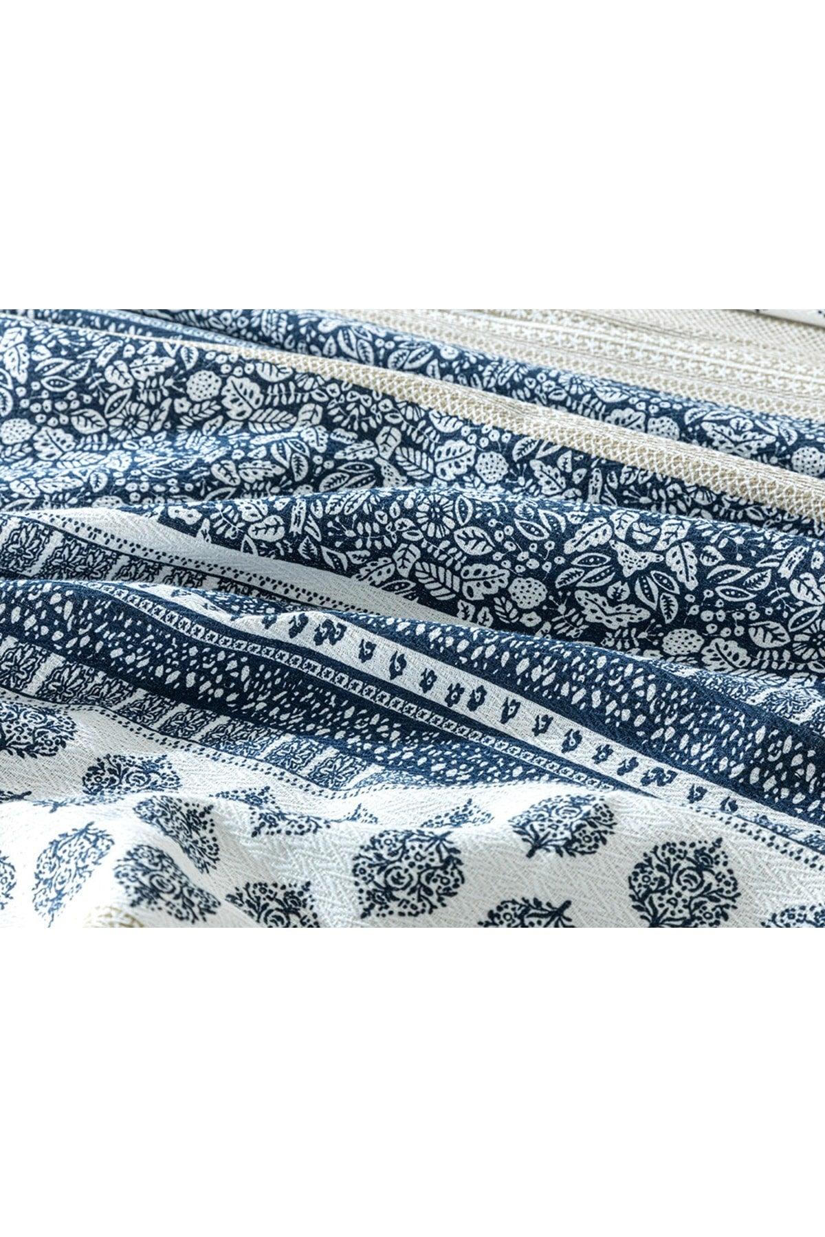 Ancient Lines Printed Double Pique Set 200x220 cm Indigo-antique Beige - Swordslife