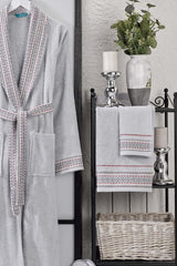 Ansaaj Jacquard 4 Piece Bathrobe Set Light Gray