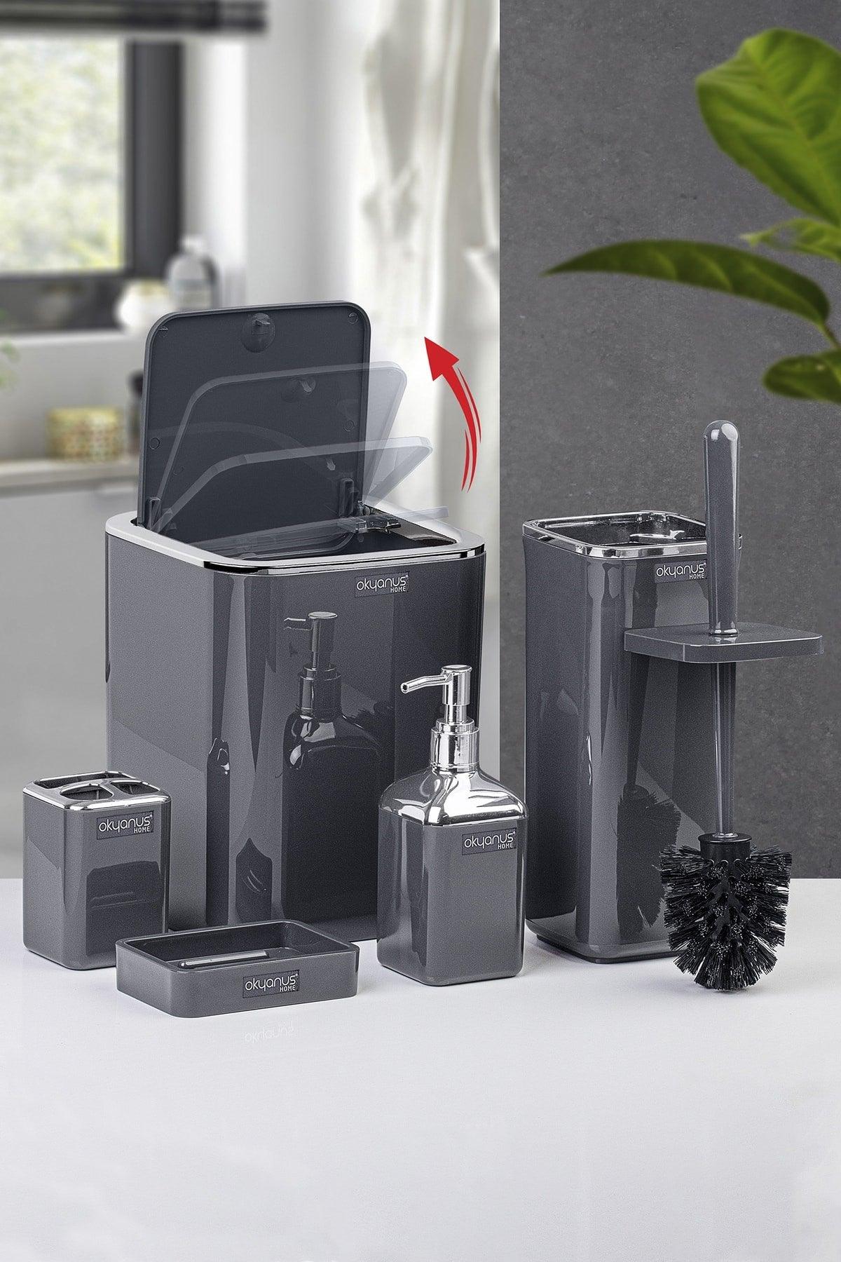 Anthracite Square Chrome 5 Pcs Bathroom Set