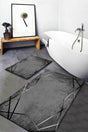 Anthracite Striped Patterned Washable Non-Slip Base 2 Pcs Bathroom Carpet - Swordslife